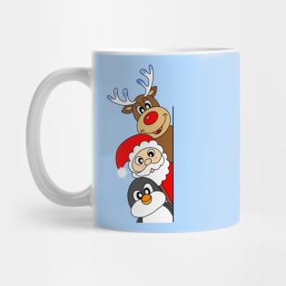 Christmas friends: a penguin, santa and Rudolph Mug